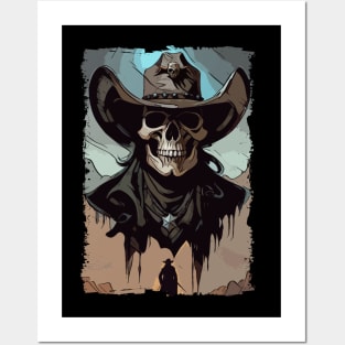 Grunge VIntage Style Wild West Cowboy Skull Sheriff Illustration Posters and Art